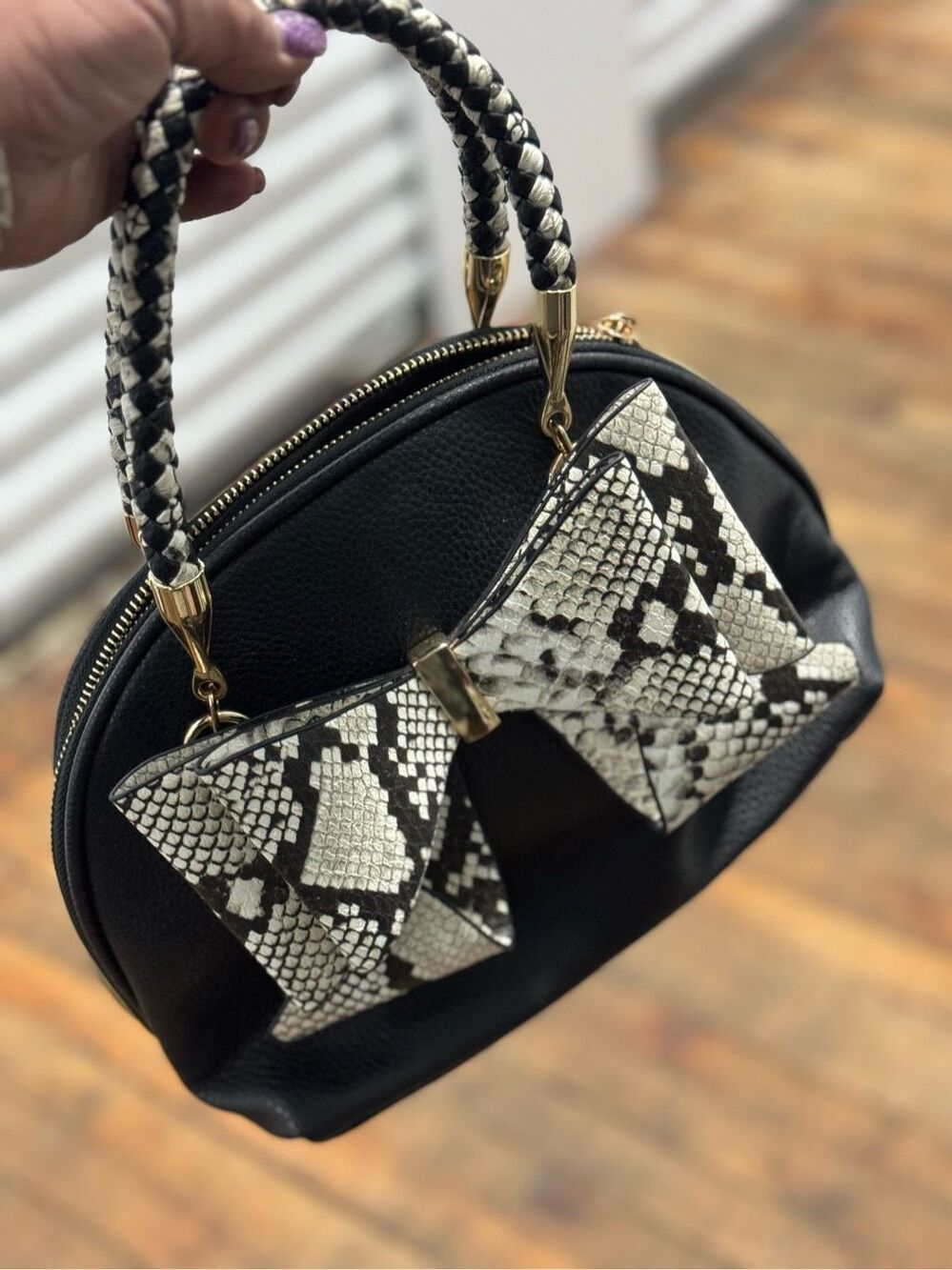 Like dreams black/snakeskin bow purse